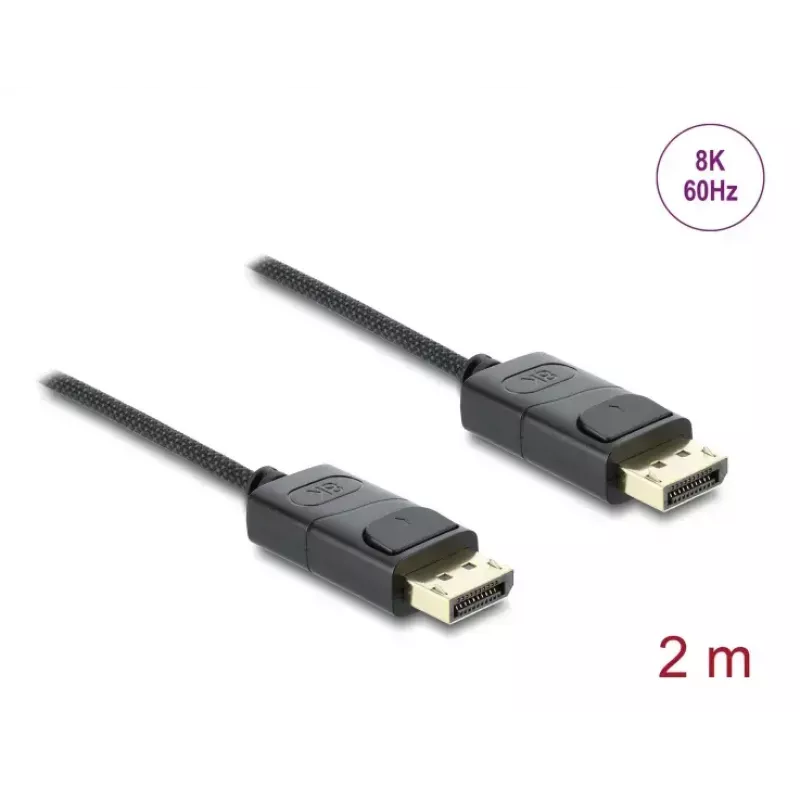 DELOCK Koaxiales DisplayPort-Kabel 8K 60 Hz, DisplayPort auf DisplayPort, 2 m, schwarz, geflochten