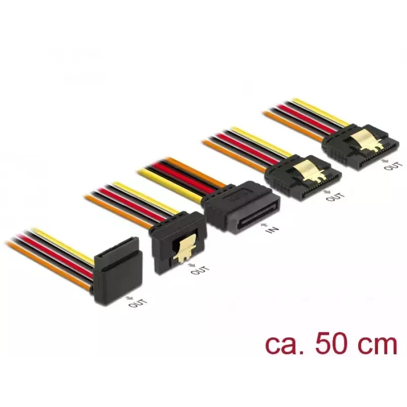SATA-Kabel DeLOCK 60149 0,5 m SATA 15-pin 4 x SATA 15-pin Schwarz Orange Rot Gelb