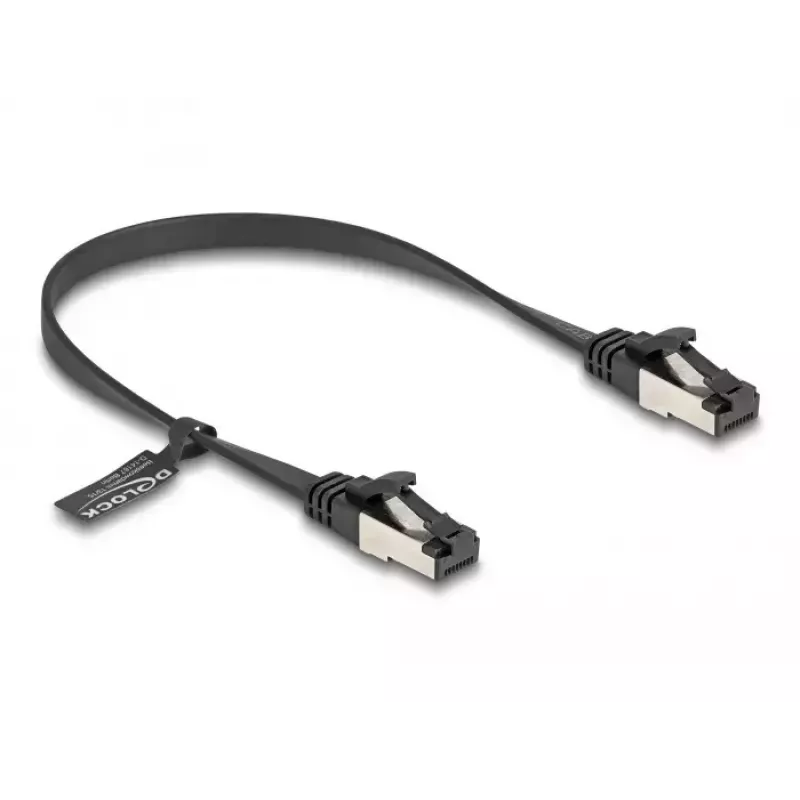 Netzwerkkabel DeLOCK RJ45 Flach-Patchkabel Stecker auf Stecker Cat.8.1 0,25 m Schwarz