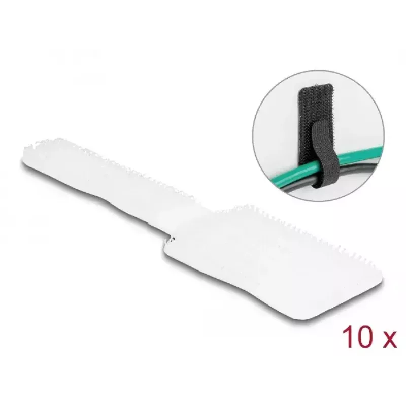 DeLOCK Mini-Klett-Kabelhalter L 90 mm x B 24 mm selbstklebend 10 Stück weiß