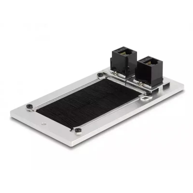 DeLOCK Kabeleinführung mit Bürste und 2 x RJ45 Keystone-Modul Cat.6 Aluminium