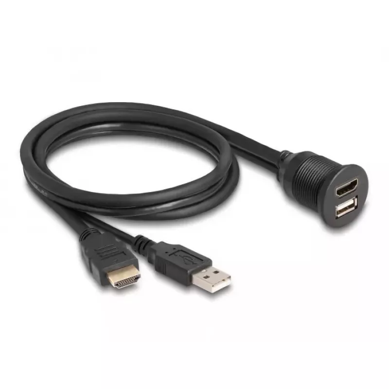 DeLOCK Kabel HDMI-A-Stecker und USB 2.0 Typ-A-Stecker auf HDMI-A-Buchse und USB 2.0 Typ-A-Buchse wasserdicht 1 m