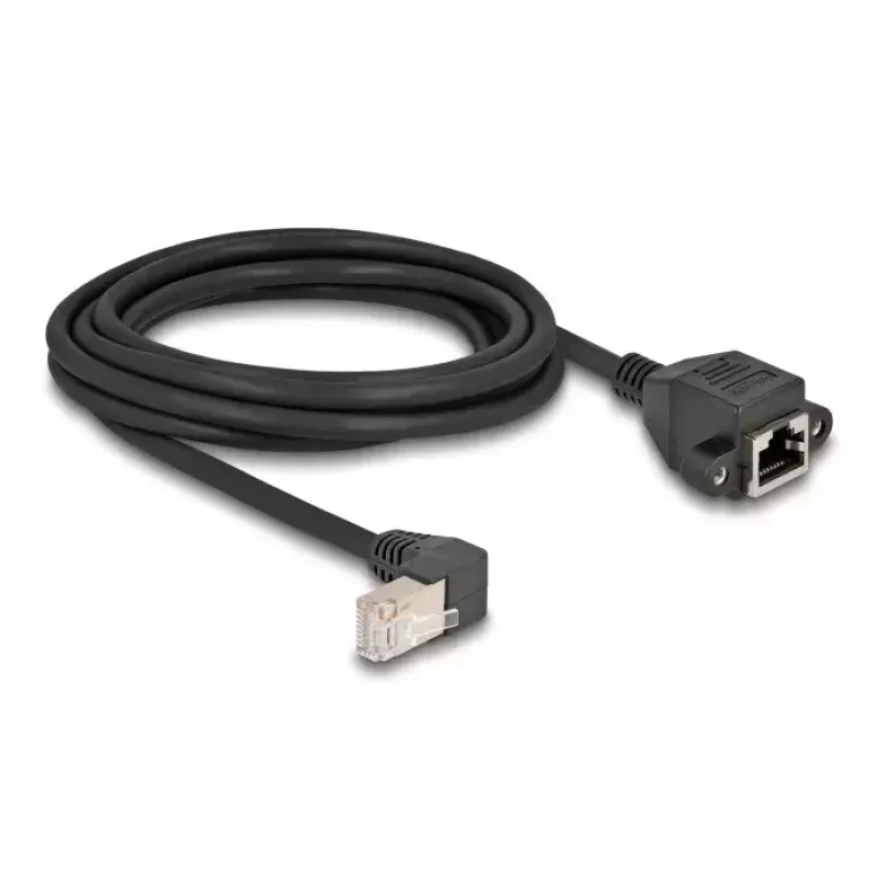 DeLOCK Netzwerk-Verlängerungskabel S/FTP RJ45 90° abgewinkelt auf RJ45 Cat.6A 3m schwarz