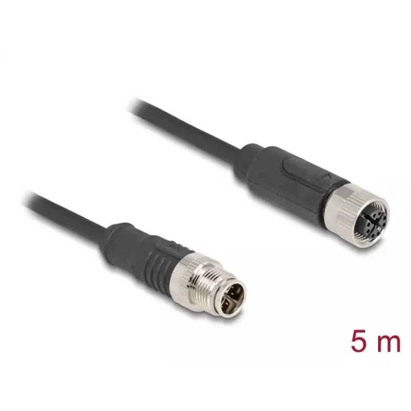 Netzwerkkabel DeLOCK M12 Kabel X-codiert 8-polig Stecker auf Buchse Cat5e 5 m Schwarz