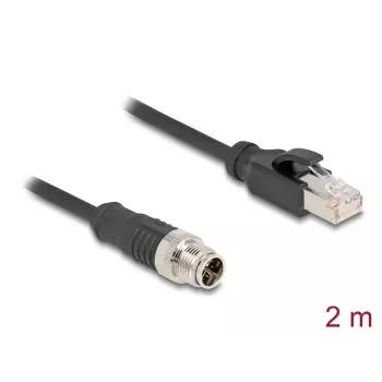 Netzwerkkabel DeLOCK M12 Kabel X-codiert 8-polig Stecker auf RJ45 Stecker Cat5e 2 m Schwarz