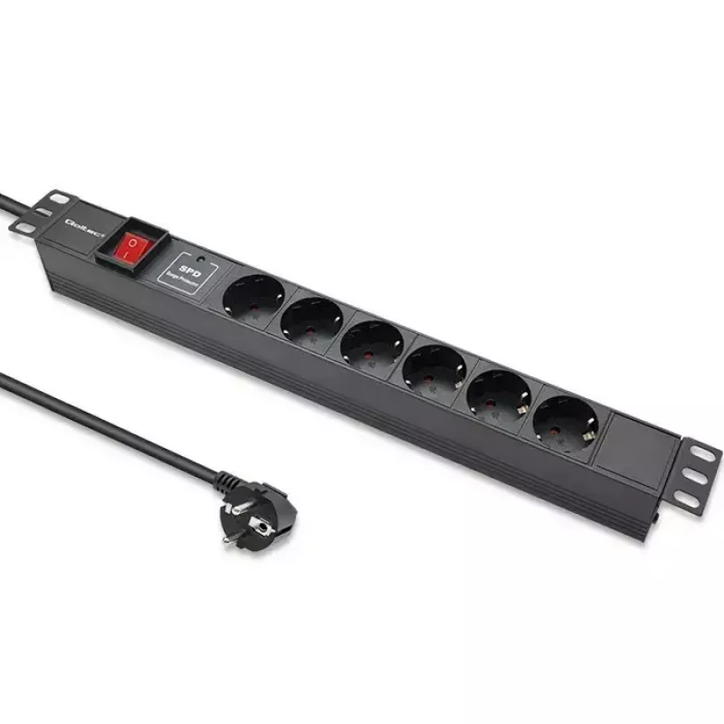 Steckdosenleiste für RACK 19 1U QOLTEC PDU 16A 6xSCHUKO 1,8m