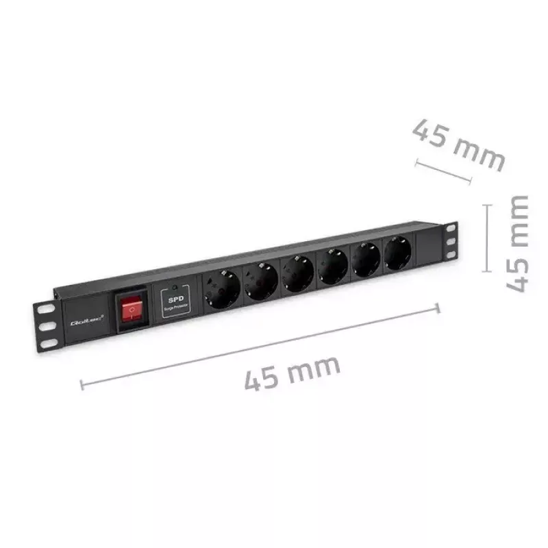 Steckdosenleiste für RACK 19 1U QOLTEC PDU 16A 6xSCHUKO 1,8m
