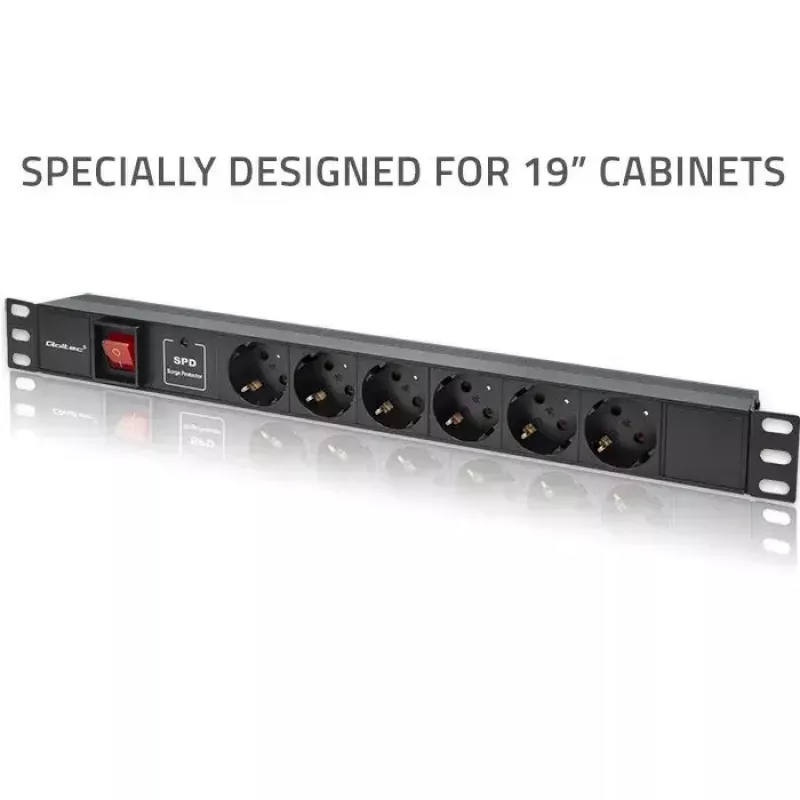 Steckdosenleiste für RACK 19 1U QOLTEC PDU 16A 6xSCHUKO 1,8m
