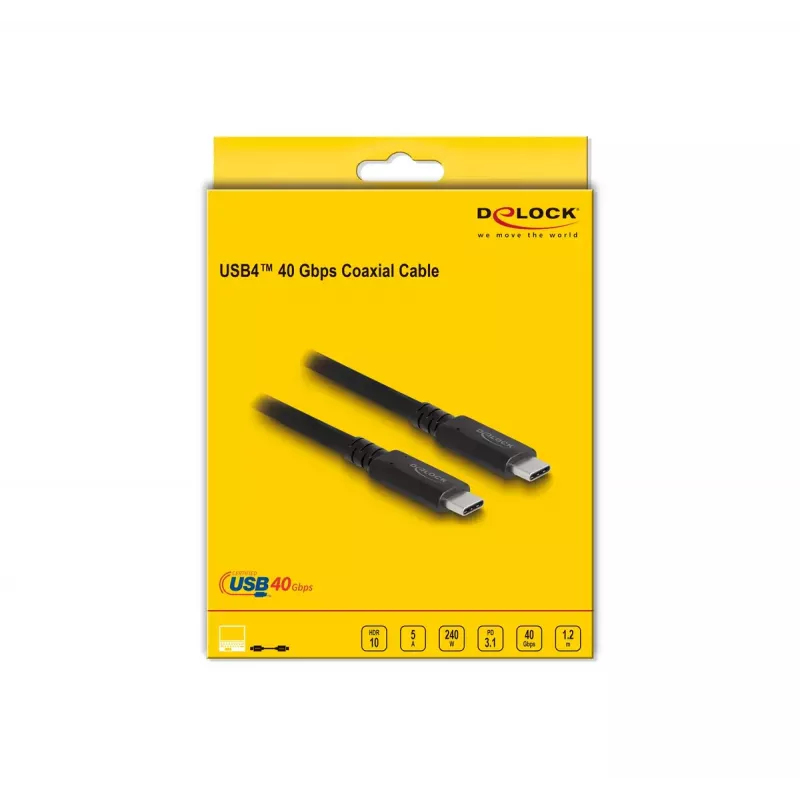 DeLOCK USB4 40 Gbit/s Koaxialkabel 1,2 m USB PD 3.1 240 W