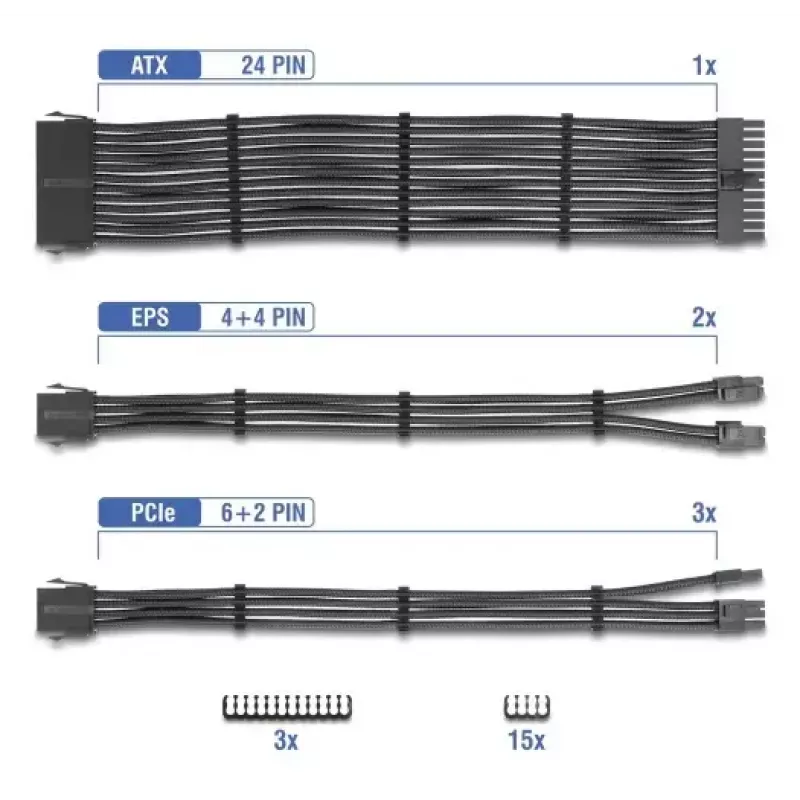 DELOCK PSU-Verlängerungskabel-Set 30 cm, 6‑teilig gesleevt (1×24‑Pin ATX, 2×4+4‑Pin EPS, 3×6+2‑Pin PCIe) schwarz