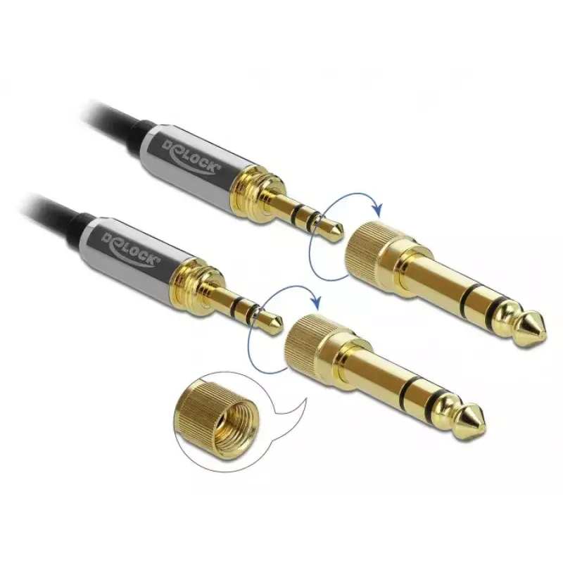 Audiokabel DELOCK 85836 — 1 m, 3,5 mm Stecker auf Stecker, vergoldete Kontakte, AWG 28, schwarz
