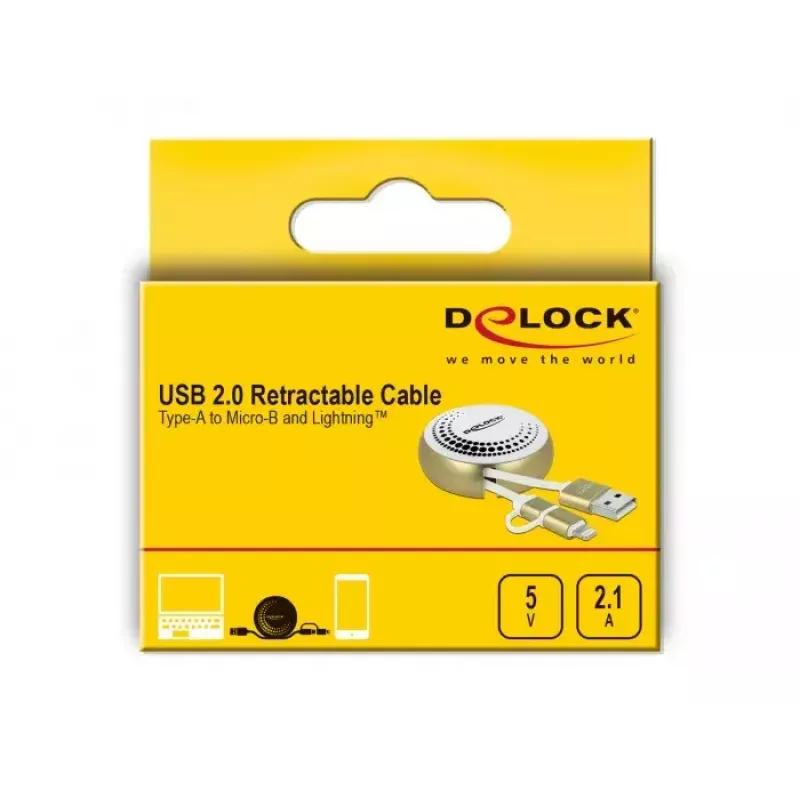 Einziehbares Kabel DeLOCK 85820 USB 2.0 Typ-A auf Micro-B Lightning