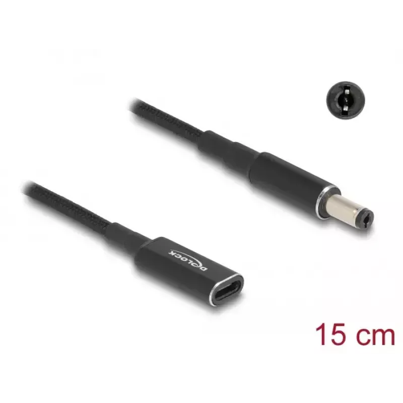 DeLOCK Adapterkabel USB Typ-C Buchse auf 5,5 x 2,1 mm Stecker 15 cm