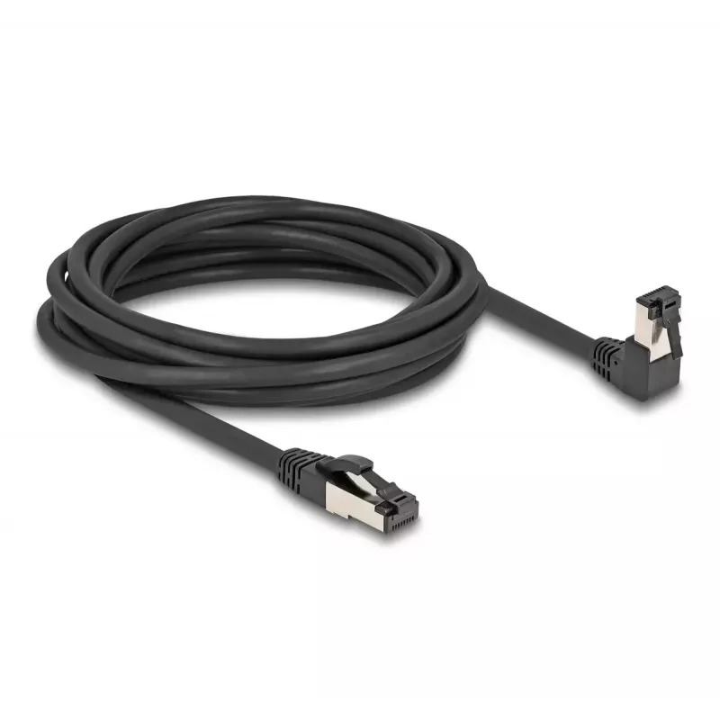 Netzwerkkabel DeLOCK RJ45 Cat.8.1 90° nach unten abgewinkelt / gerade 5 m schwarz