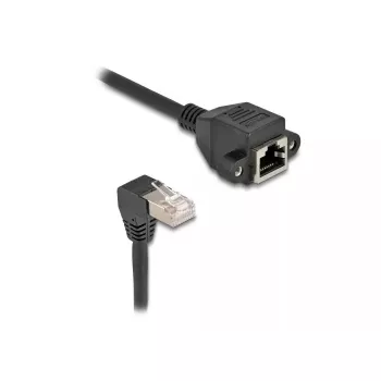 DELOCK Netzwerk-Verlängerungskabel S/FTP RJ45 90° gewinkelt auf RJ45 Cat.6A 0,5 m schwarz