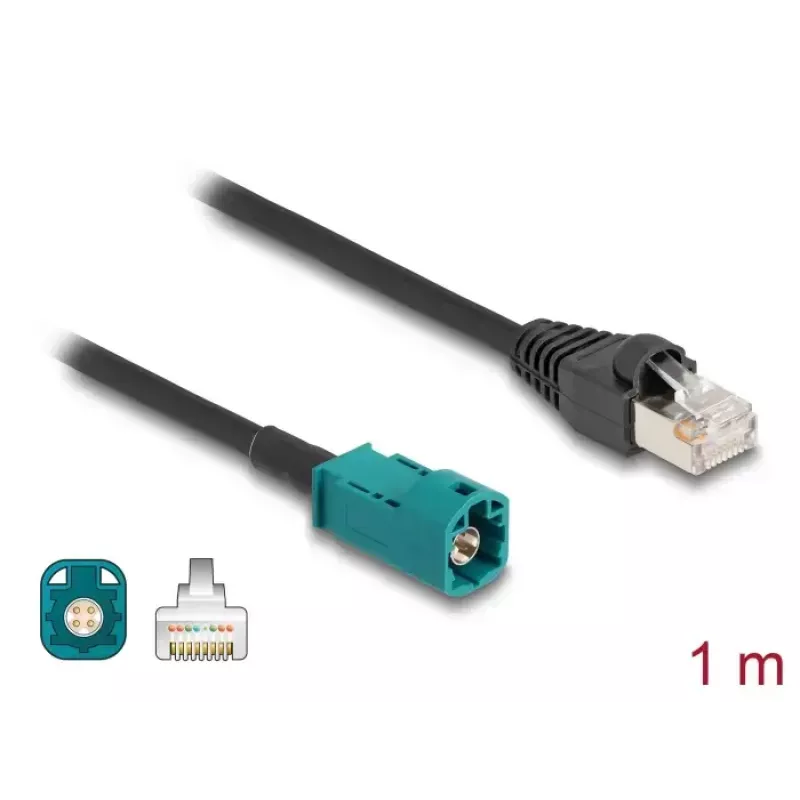 Koaxialkabel DELOCK 90698 mit HSD-Z- auf RJ-45-Stecker, 1 m, Schwarz/Blau