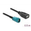 Koaxialkabel DELOCK 90702 HSD Z auf USB A, 0,5 m, Schwarz/Blau