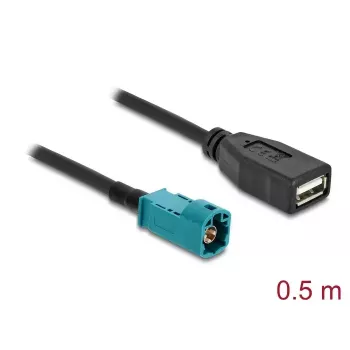 Koaxialkabel DELOCK 90702 HSD Z auf USB A, 0,5 m, Schwarz/Blau