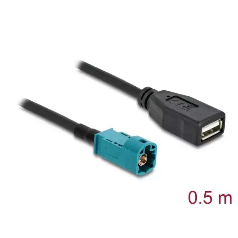 Koaxialkabel DELOCK 90702 HSD Z auf USB A, 0,5 m, Schwarz/Blau