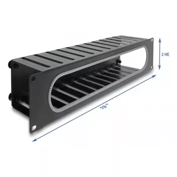Kabelmanagement-Blende DELOCK 67279 — 2U Stahl-Rack-Zubehör, schwarz, Öffnung mit Kantenschutz