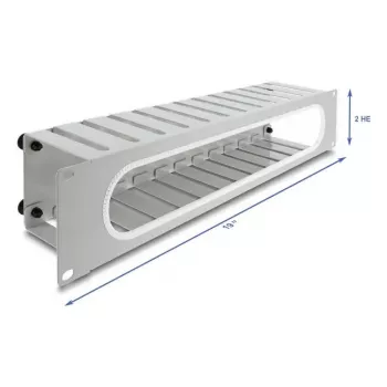 Kabelmanagement-Panel DELOCK 67280 — 19 Zoll 2U Stahl-Rack-Panel mit Öffnung, grau