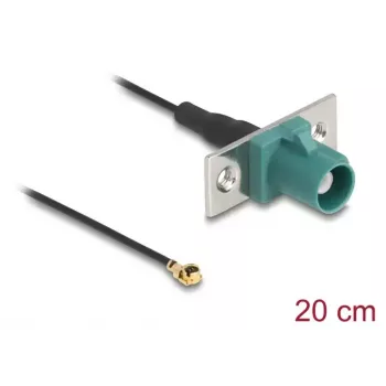 Koaxialkabel DELOCK 90732 — FAKRA E auf I-PEX MHF1, 0,2 m, 1,13 mm, schwarz/türkis