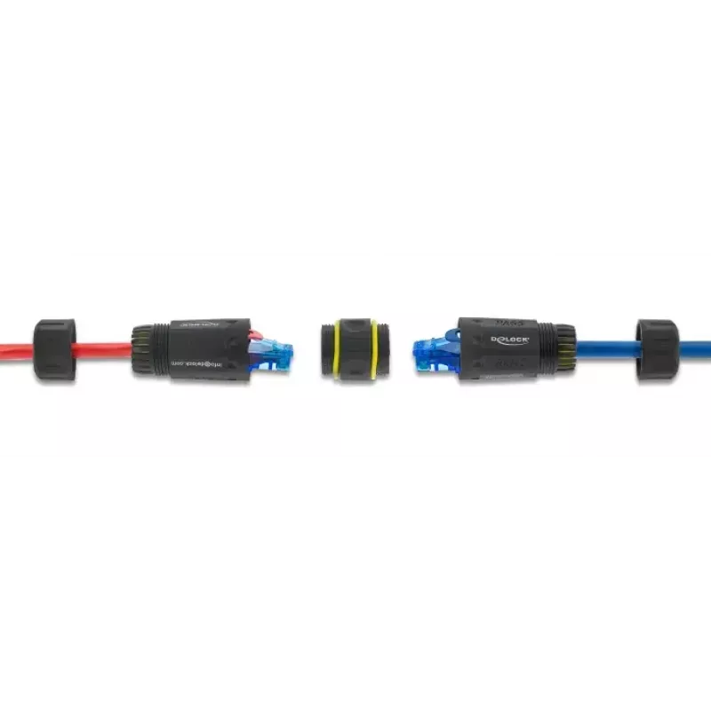 Kupplungsadapter DELOCK RJ45-Buchse auf RJ45-Buchse mit M23-Gewinde, Cat.6a/Cat.7, IP68, schwarz