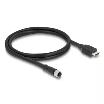 DELOCK M12 A-codiert 17-polig (Buchse) auf HDMI (Stecker) Kabel — 1 m, schwarz