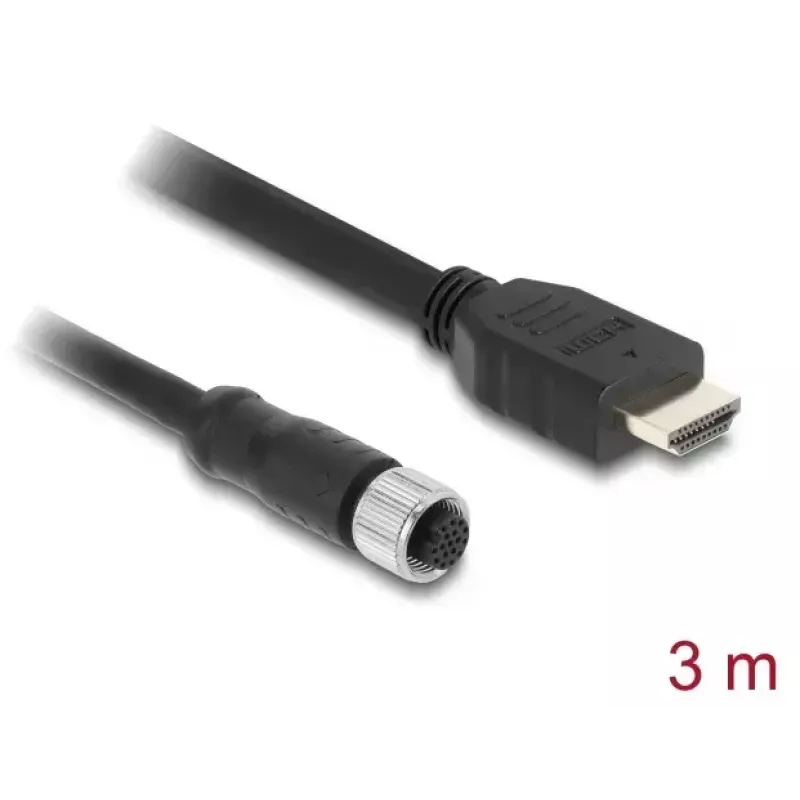 DELOCK M12 A-kodiert 17-polig (weiblich) auf HDMI (männlich) Kabel 3 m