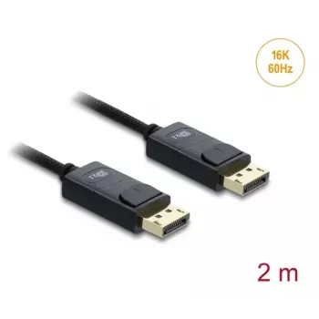 DELOCK Koaxiales DisplayPort-Kabel 16K 60 Hz 80 Gbps, DisplayPort auf DisplayPort, 2 m, schwarz, geflochtener Mantel