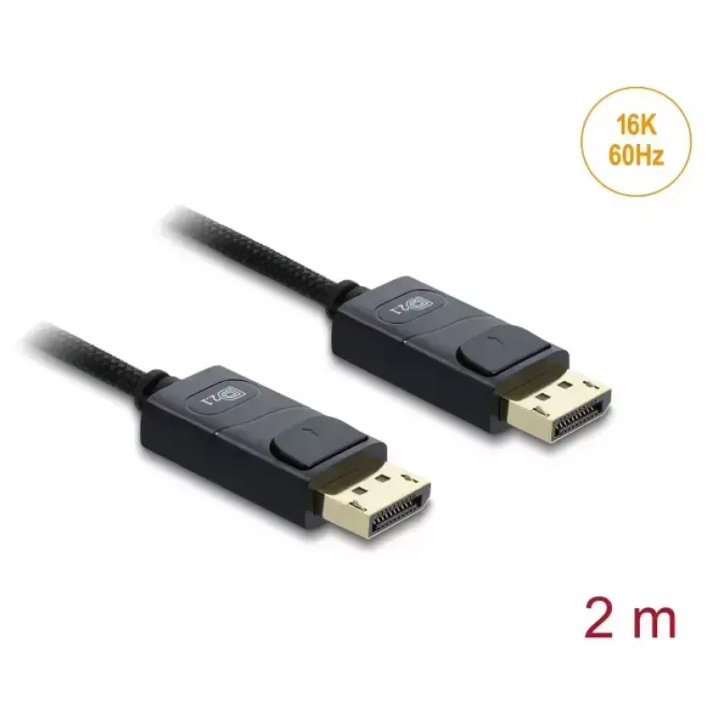 DELOCK Koaxiales DisplayPort-Kabel 16K 60 Hz 80 Gbps, DisplayPort auf DisplayPort, 2 m, schwarz, geflochtener Mantel