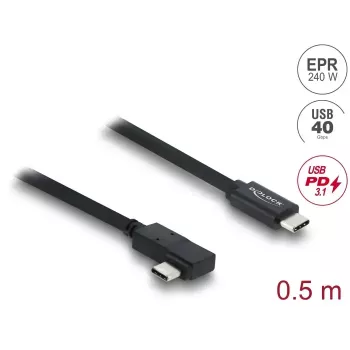 DELOCK Koaxial-USB4-Gen-3x2-Kabel abgewinkelt links/rechts USB-C auf USB-C 40 Gbit/s USB PD 3.1 240 W 0,5 m