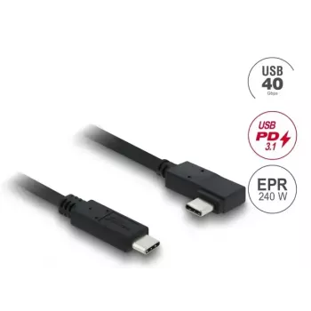 DELOCK Koaxialkabel USB4 Gen 3x2 USB-C auf USB-C 40 Gbit/s PD 3.1 240 W gewinkelt links/rechts 1 m