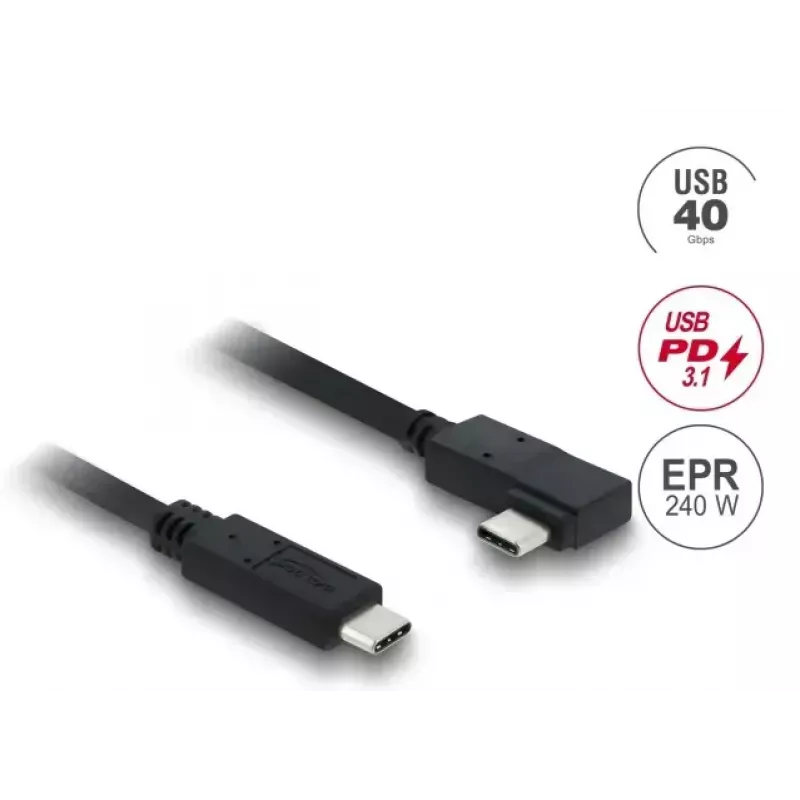 DELOCK Koaxialkabel USB4 Gen 3x2 USB-C auf USB-C 40 Gbit/s PD 3.1 240 W gewinkelt links/rechts 1 m