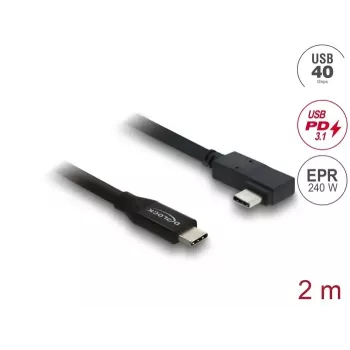 Kabel DELOCK Koaxial USB4 Gen 3x2 40 Gbps USB-C auf USB-C gewinkelt links/rechts PD 3.1 240W 2 m