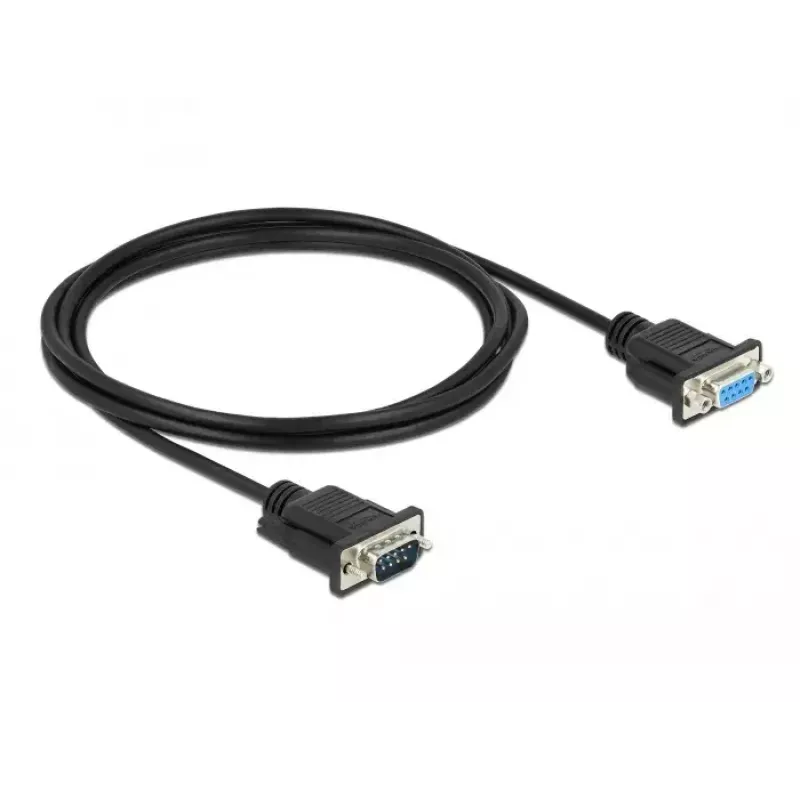 Delock RS-232 Nullmodem-Kabel, D-Sub 9 Stecker auf Buchse, schlankes Steckergehäuse, 2 m, Schwarz