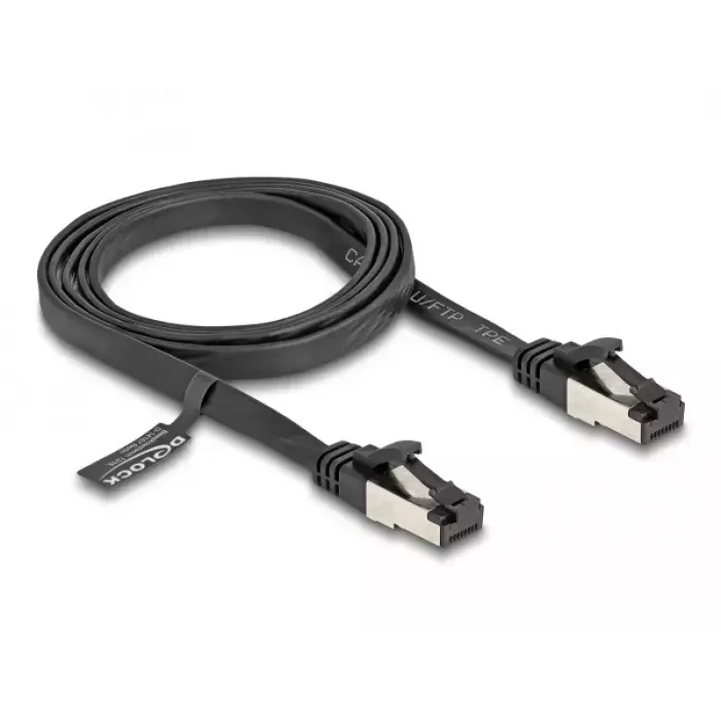Netzwerkkabel DeLOCK RJ45 Flach-Patchkabel Stecker auf Stecker Cat.8.1 1 m schwarz