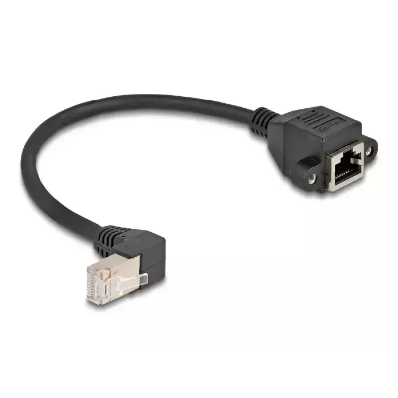 DeLOCK Netzwerk-Verlängerungskabel S/FTP RJ45 90° gewinkelt auf RJ45 Cat.6A 0,25 m schwarz