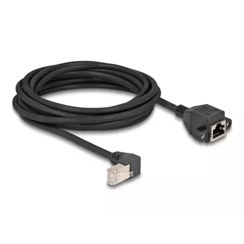 DeLOCK Netzwerk-Verlängerungskabel S/FTP RJ45 90° gewinkelt auf RJ45 Cat.6A 5 m schwarz