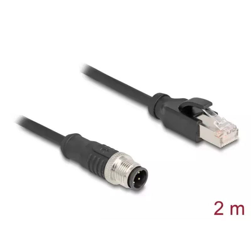 Netzwerkkabel DeLOCK M12-Kabel D-kodiert 4-polig Stecker auf RJ45 Stecker Cat5e 2 m Schwarz