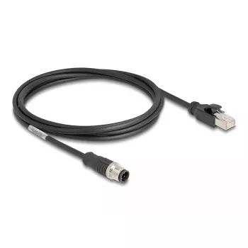 Netzwerkkabel DeLOCK M12-Kabel D-kodiert 4-polig Stecker auf RJ45 Stecker Cat5e 2 m Schwarz