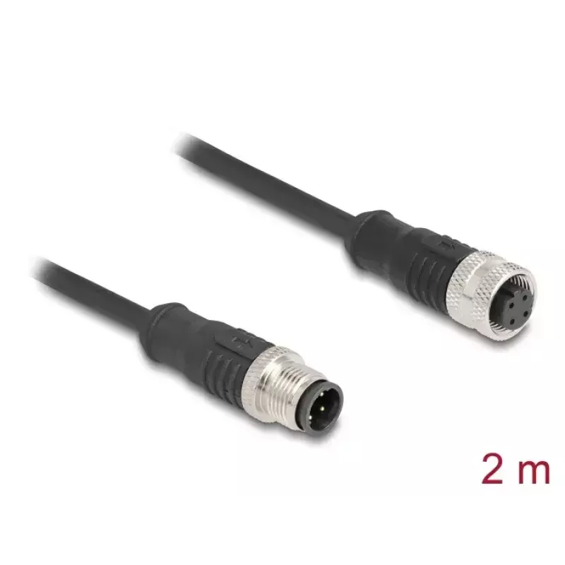 Netzwerkkabel DeLOCK M12-Kabel D-kodiert 4-polig Stecker auf Buchse Cat5e 2 m Schwarz