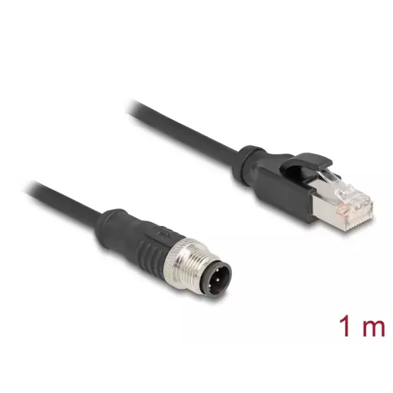 Netzwerkkabel DeLOCK M12 Kabel D-kodiert 4-polig Stecker auf RJ45 Stecker Cat5e 1 m Schwarz