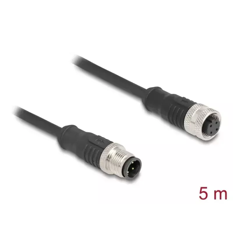 Netzwerkkabel DeLOCK M12 Kabel D-kodiert 4-polig Stecker auf Buchse Cat5e 5 m Schwarz