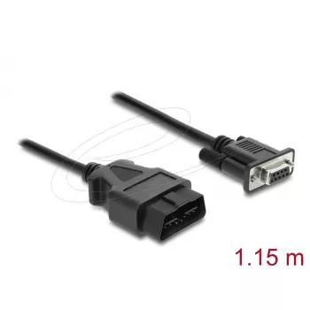 DELOCK Adapterkabel OBD‑2 Stecker auf DB‑9 Buchse, Cat5e, Schwarz, 1,15 m