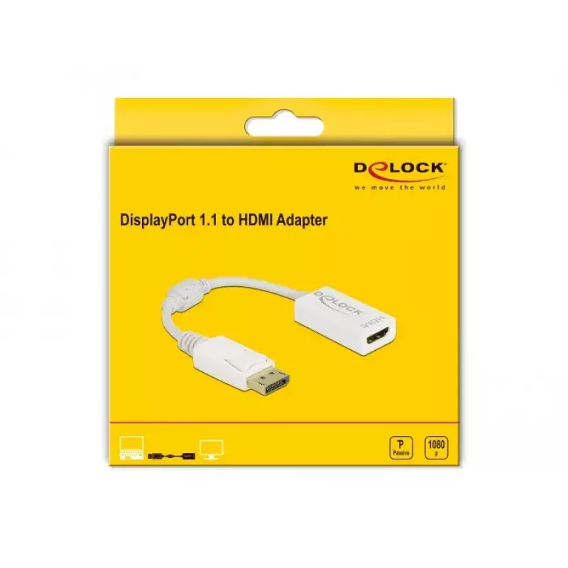 Adapter DisplayPort 1.1 Stecker auf HDMI Buchse Passiv weiß DeLOCK 61015