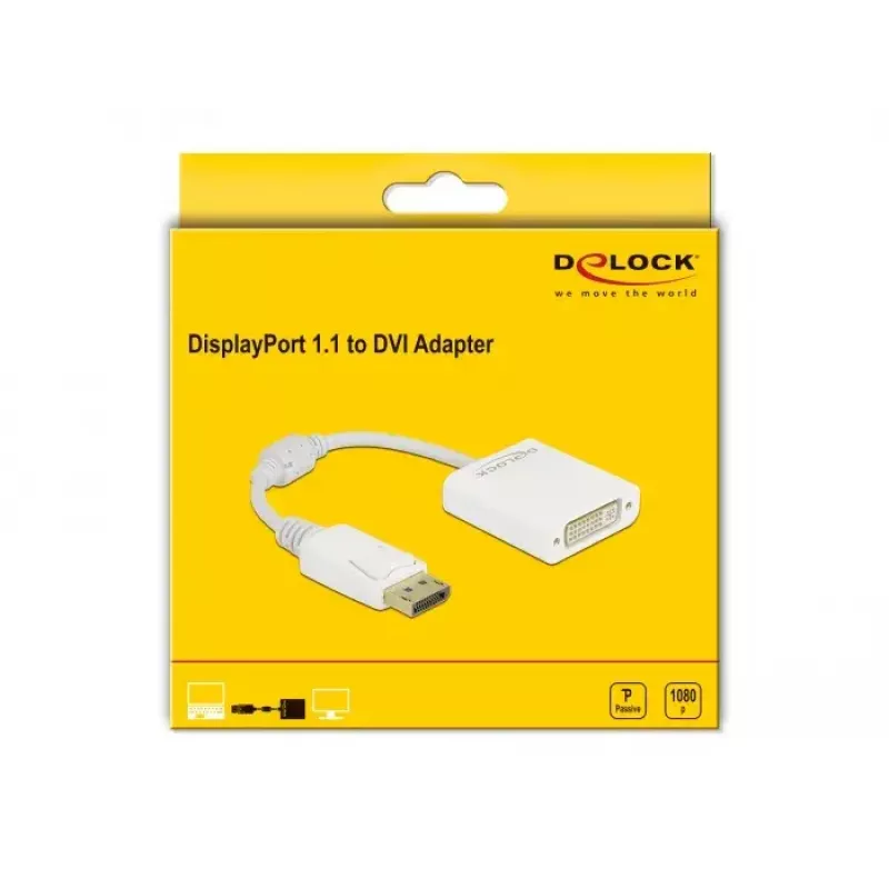Adapter DisplayPort 1.1 Stecker auf DVI Buchse Passiv Weiß DeLOCK 61010