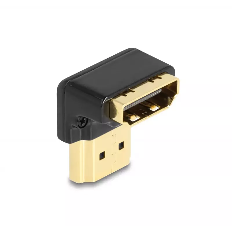 DeLOCK HDMI-Adapter Stecker auf Buchse 90° nach unten abgewinkelt 8K 60 Hz Metall