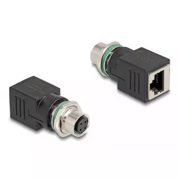 DeLOCK M12 Adapter D-codiert 4-polig Buchse auf RJ45-Buchse gerade