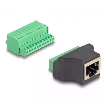 DeLOCK RJ50 Buchse auf Klemmleistenadapter mit Druckknopf 11-polige Klemmleiste